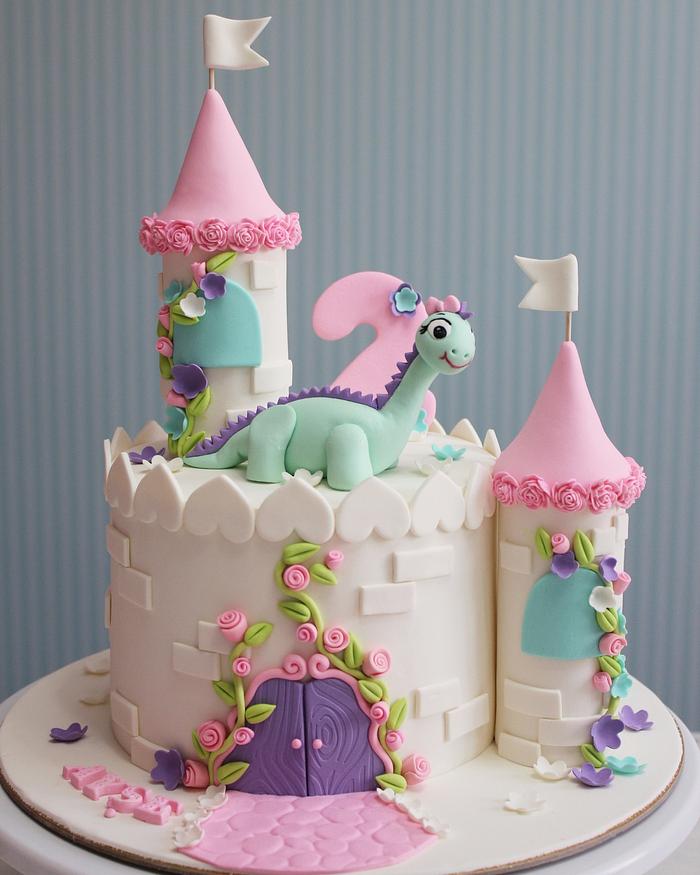 Dinosaur castle birthday cake