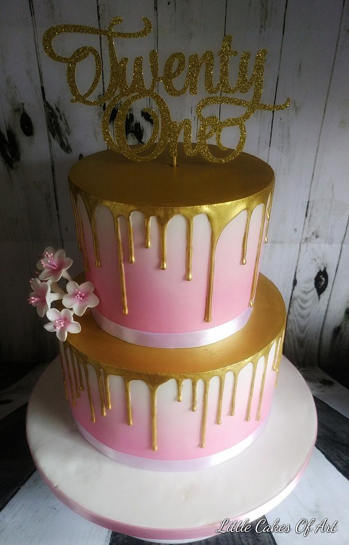 Pink ombre drip cake