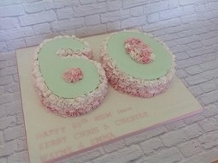 Number 60 Ruffle Petal ombré cake