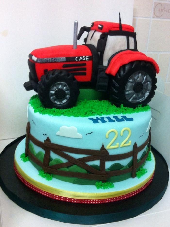 Red tractor cake
