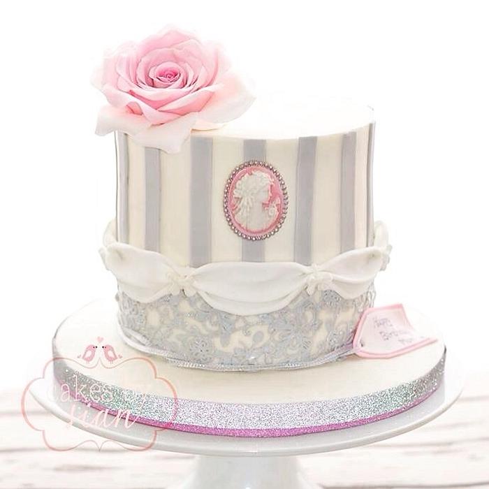 Cameo and lace birthday cake