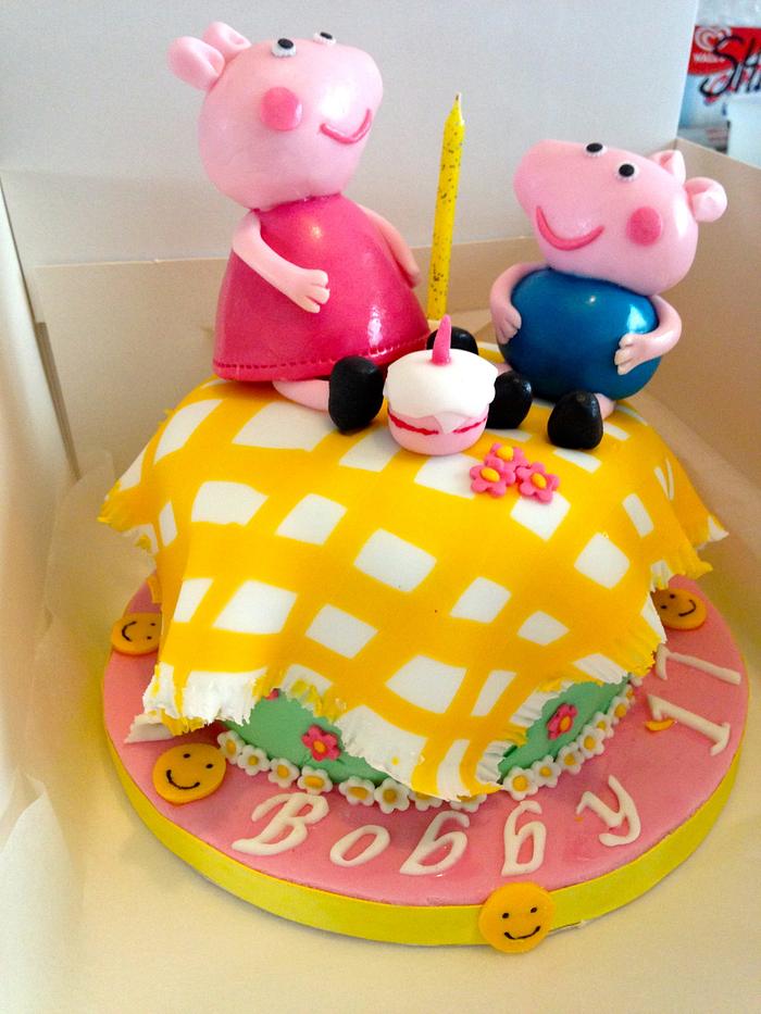 Peppa and George picnic birthday cake