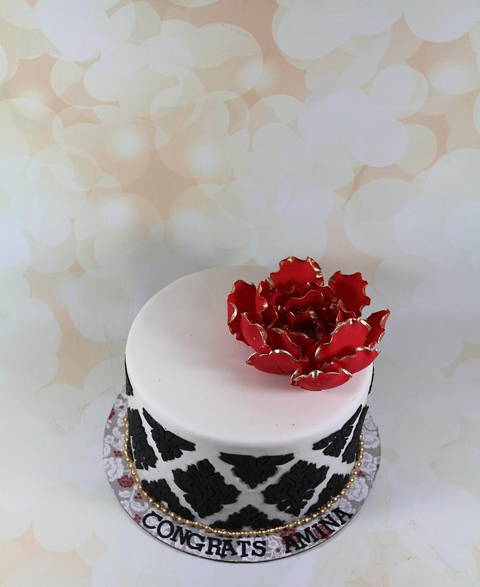 Black ,white, and red cake