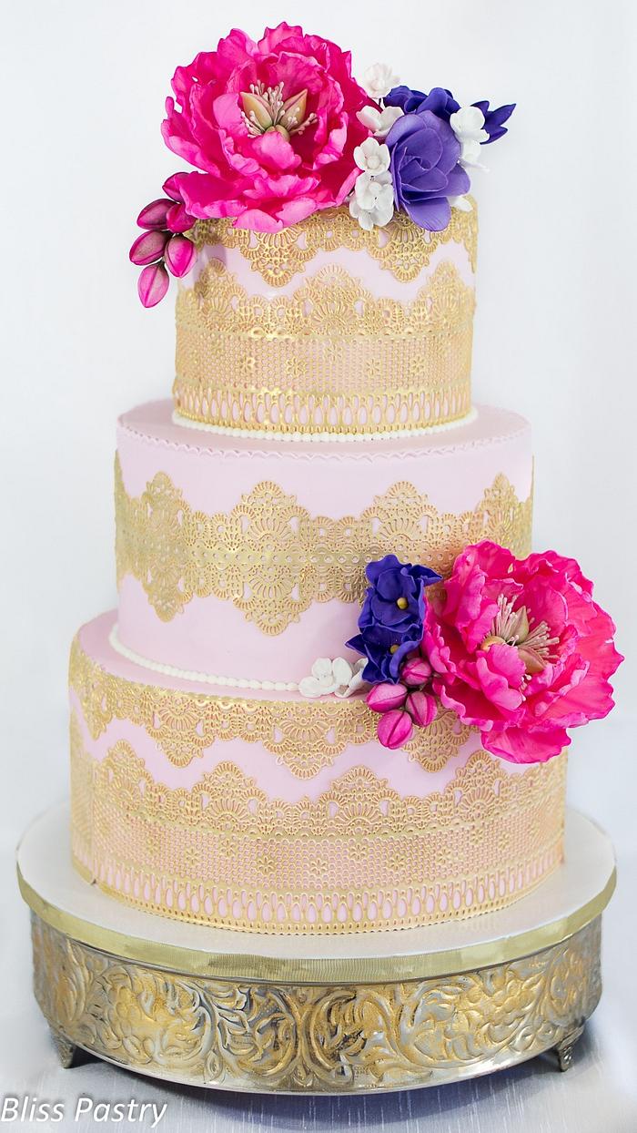 Blush and Gold Wedding Cake