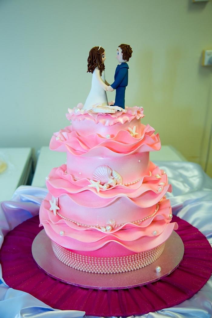 pink sea wedding cake