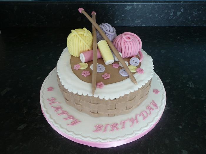 Knitting Themed Birthday Cake