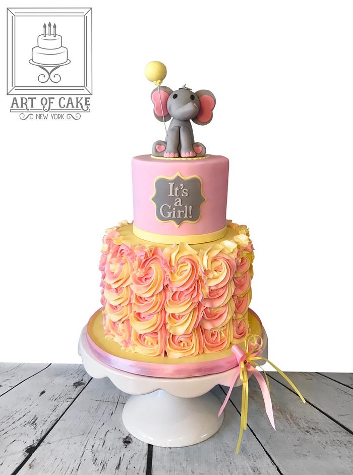 Elephant and Buttercream swirls Baby Shower Cake