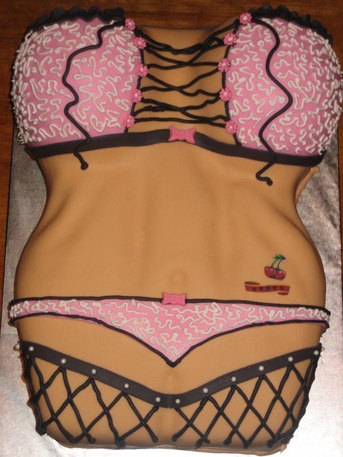 Bachelor Party Cake Female Body with cool designs and custom tattoo
