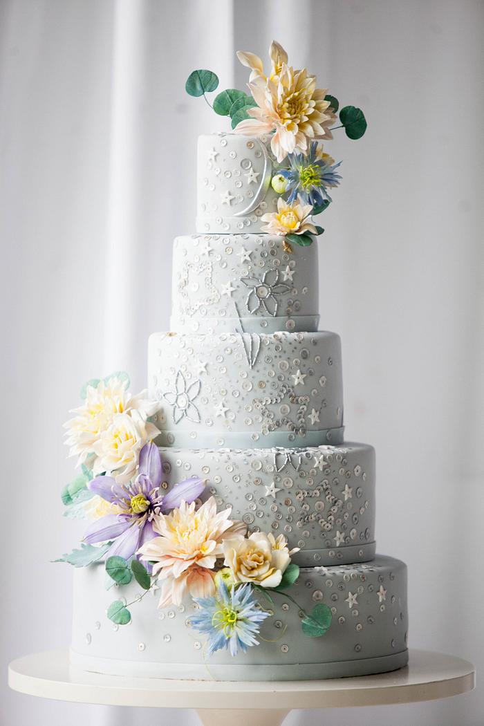 Celestial Sequin Wedding Cake I Sugar Flower Wedding Cake 