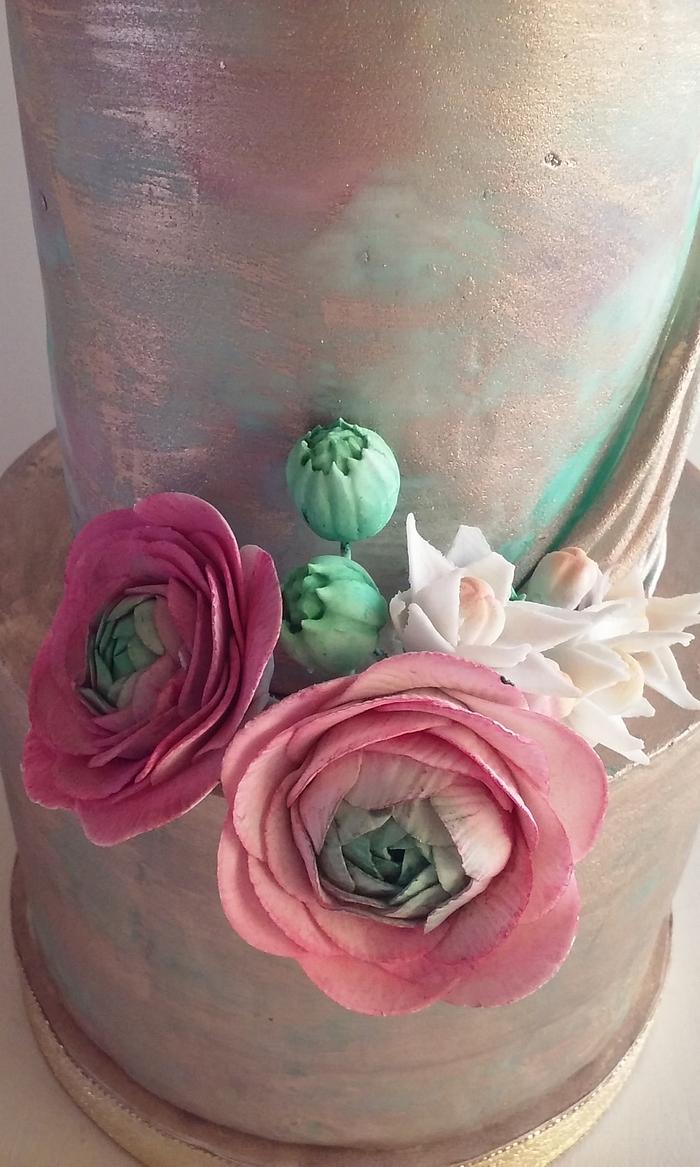 Ranunculus wedding cake