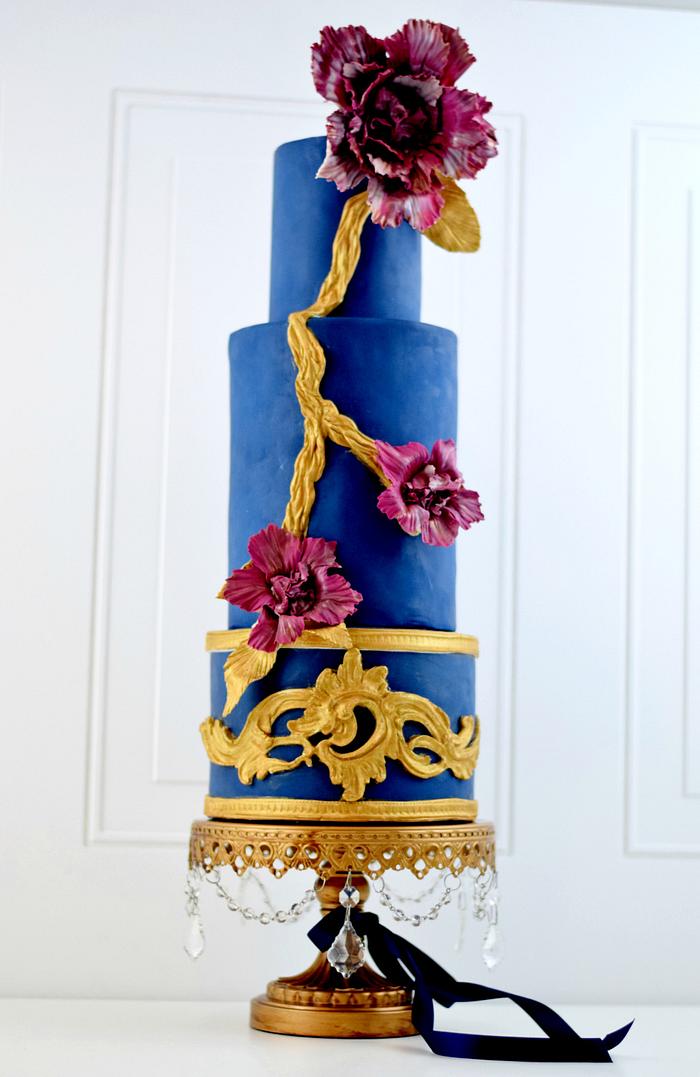 Regal Navy & Gold Wedding Cake