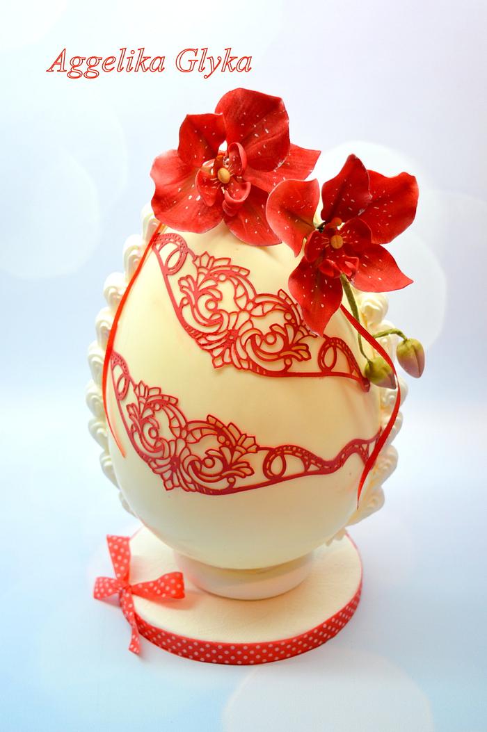Easter egg decorated with sugar orchids