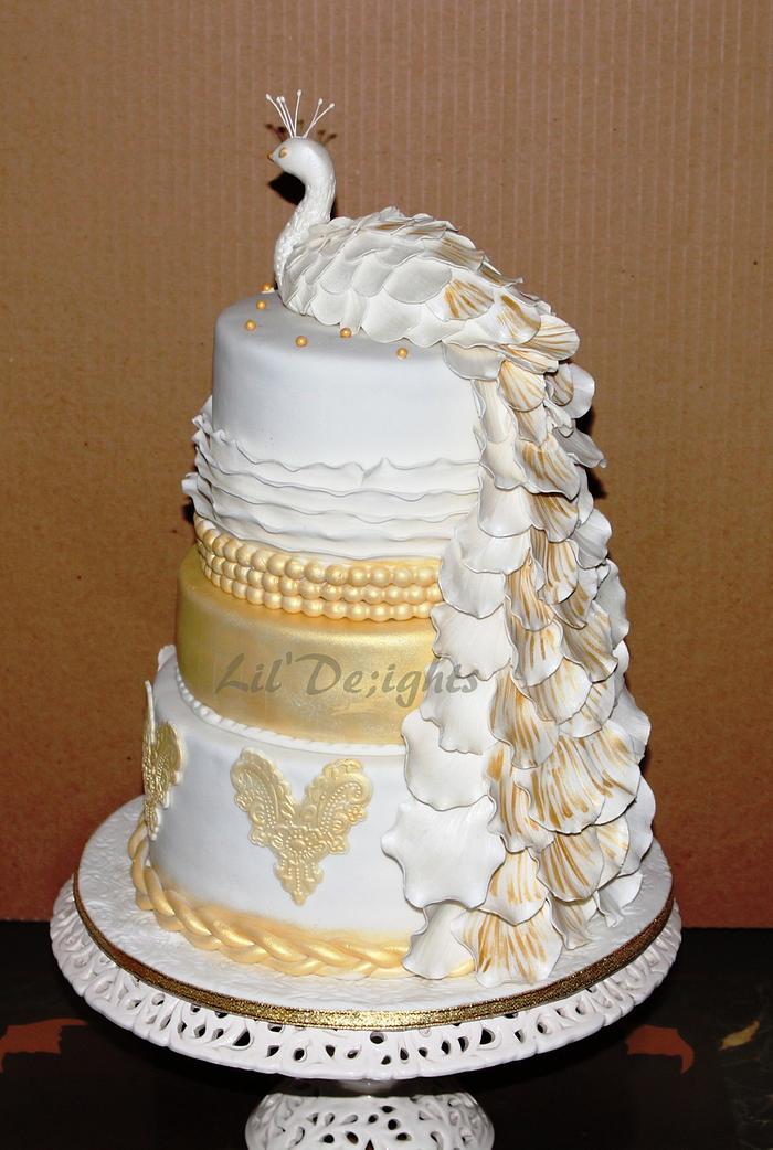 Pristine Jewel - White Peacock Wedding cake 