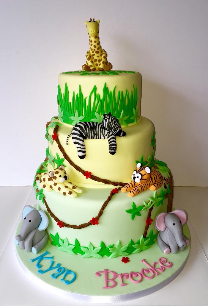 Jungle theme christening cake