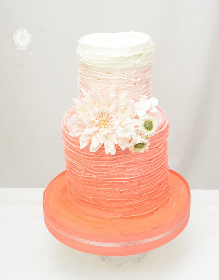 Rustic Cake in Coral with Sugar Flowers