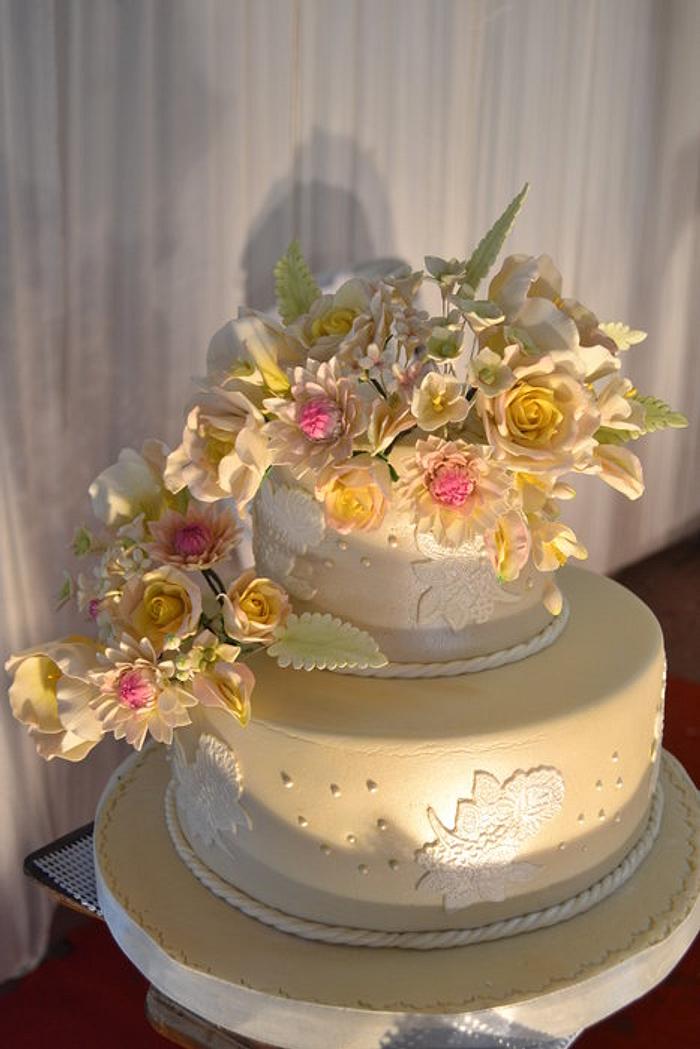 "Gardenia" A two tier simple golden wedding cake 