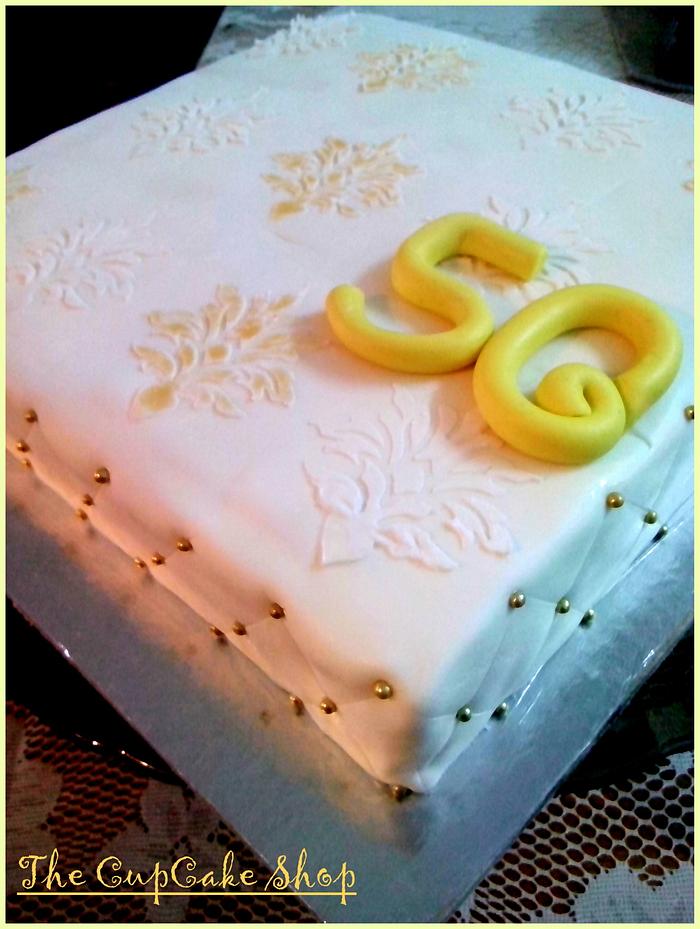 White and Gold Damask 50th Anniversary 
