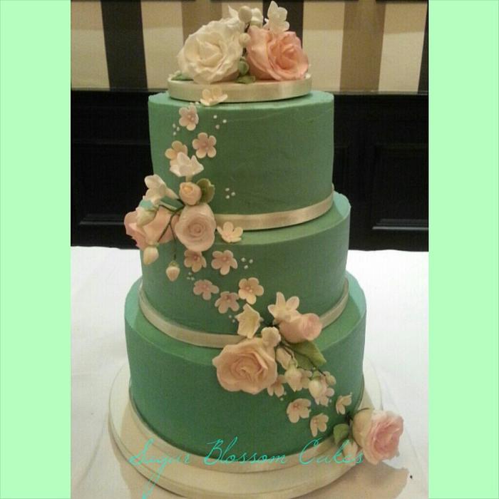 Mint buttercream wedding cake