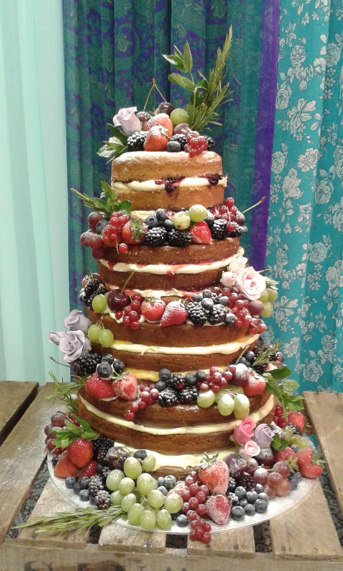 Summer berries Naked Wedding cake - Vintage style