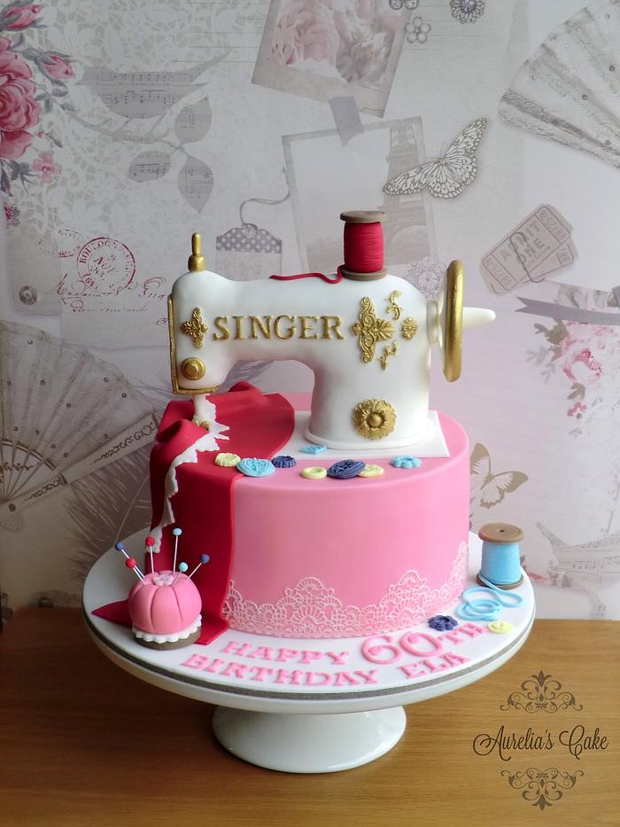 Singer sewing machine cake