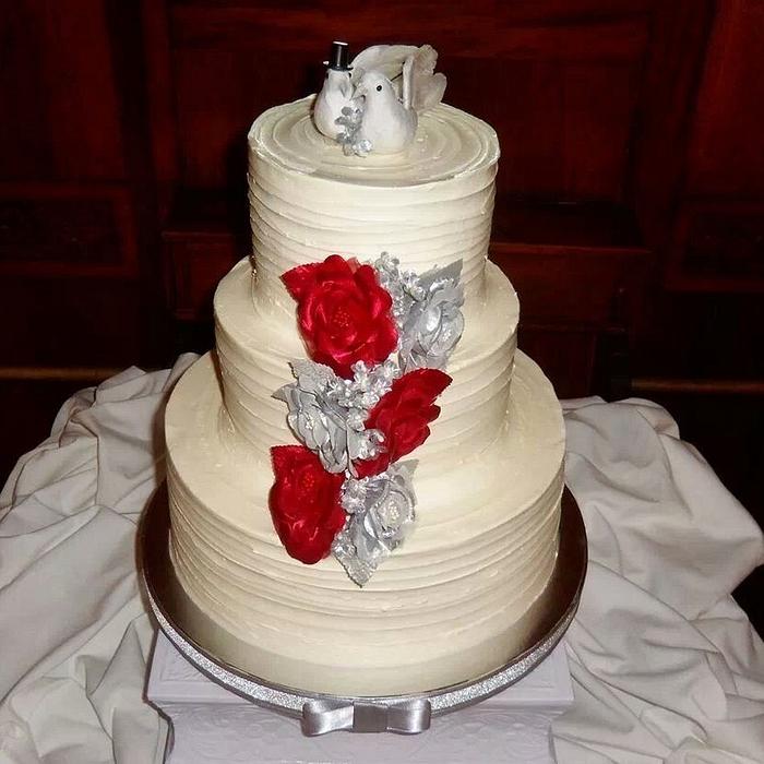Rustic Swirl Holiday Love Birds Wedding Cake