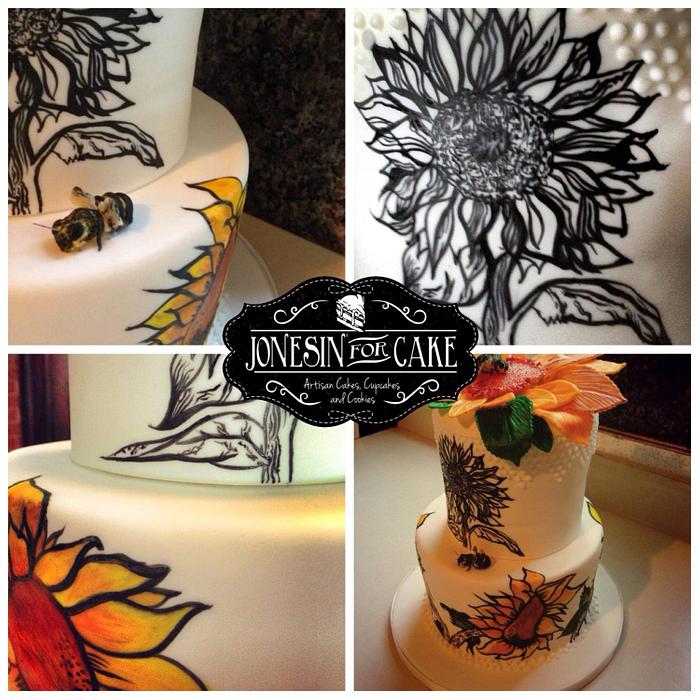 Painted cake and sugar bees