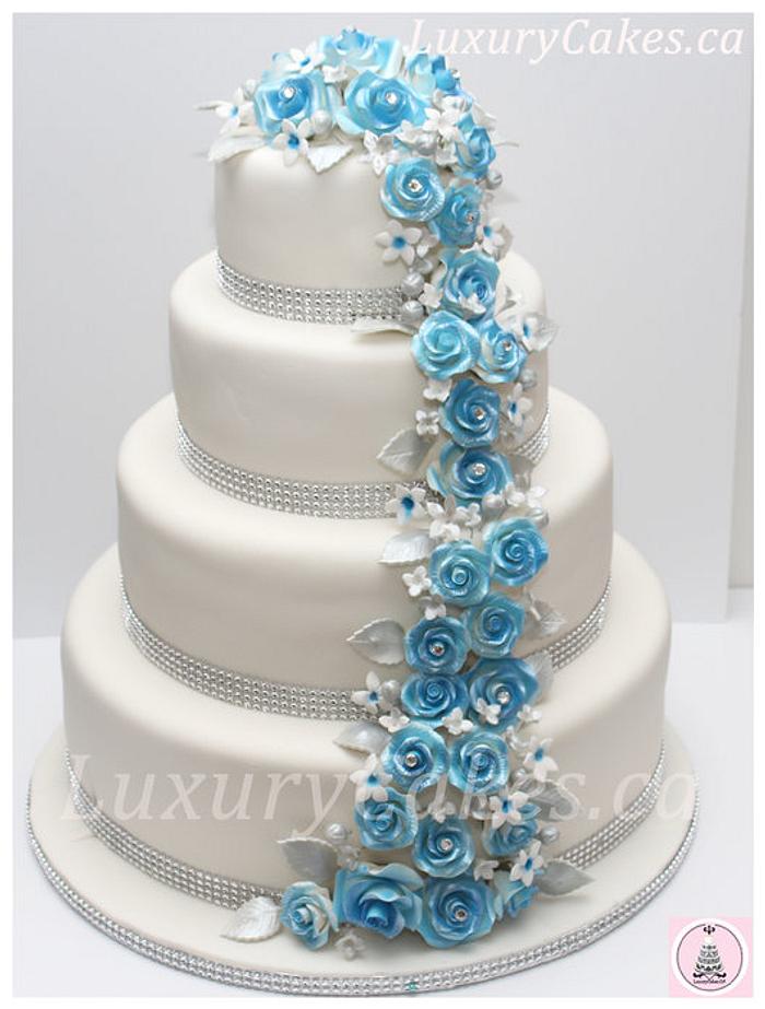 Rose cascade wedding cake