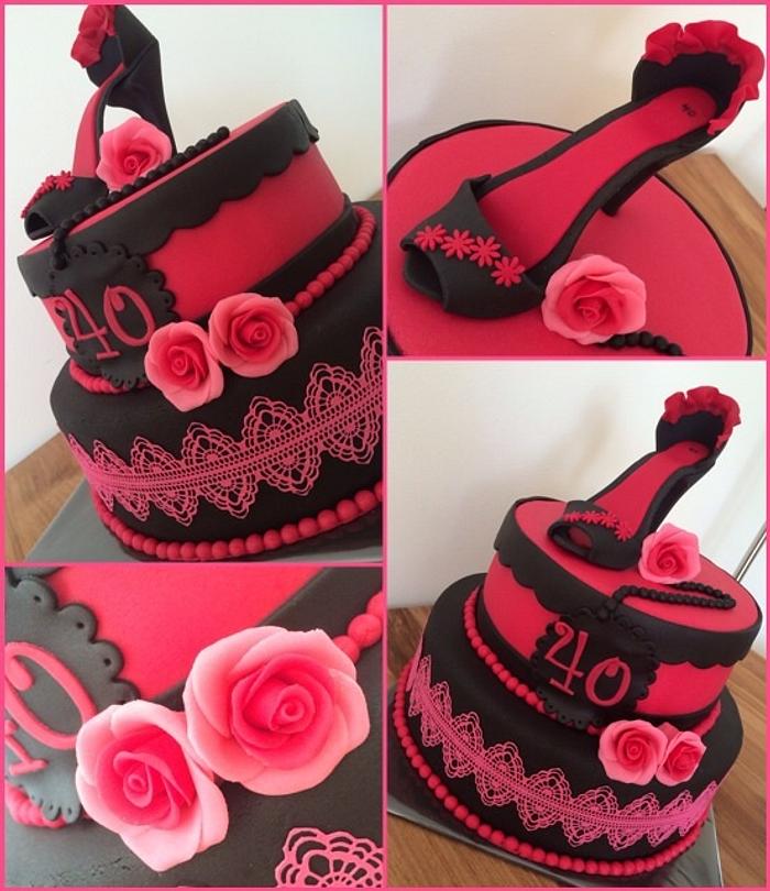 Black and Pink birthday cake with high heel