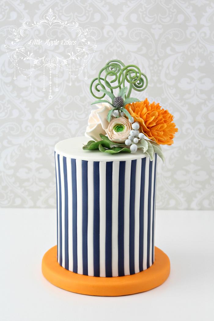 Stripes and blossoms ~ cake