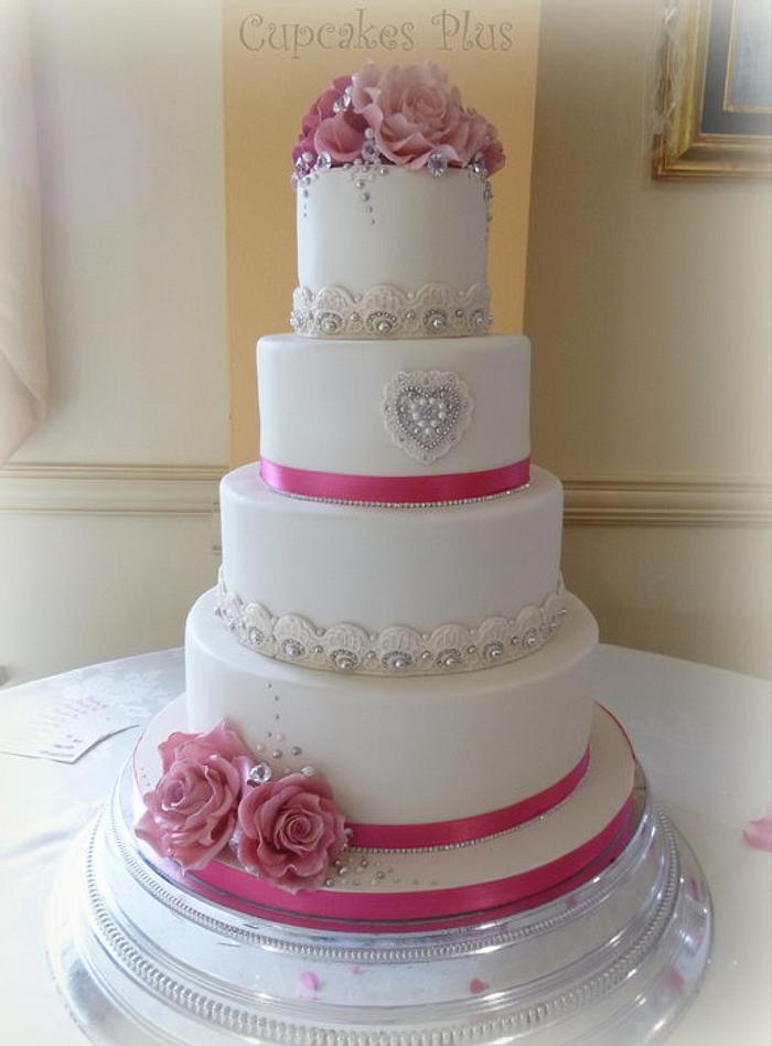 Pink and blingy wedding cake