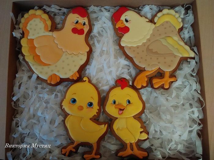 Gingerbread family of chickens
