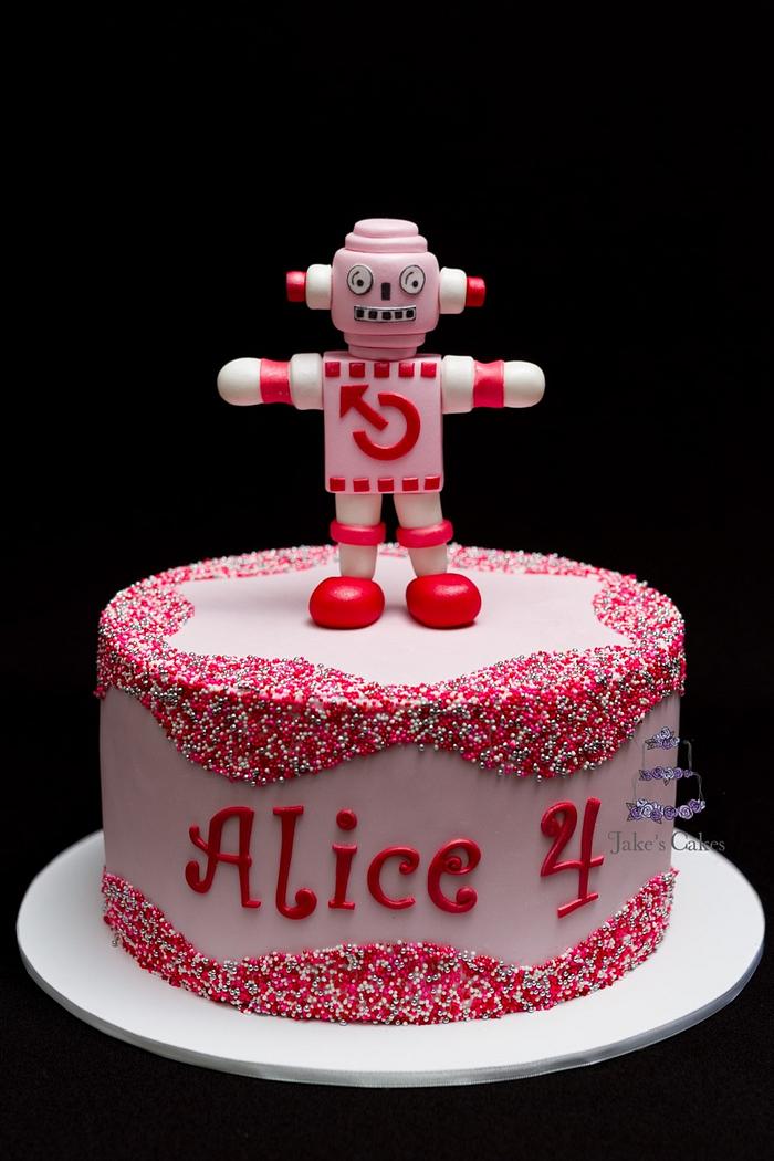 Alice's Sugar robot and sprinkle cake