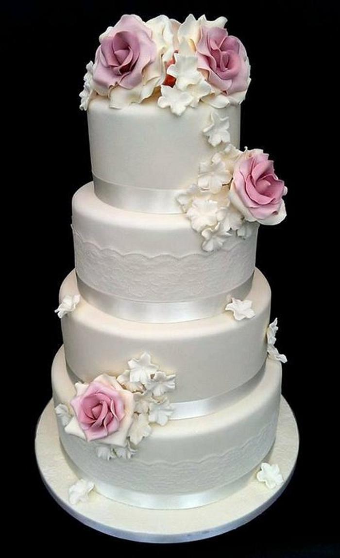 vintage rose wedding cake