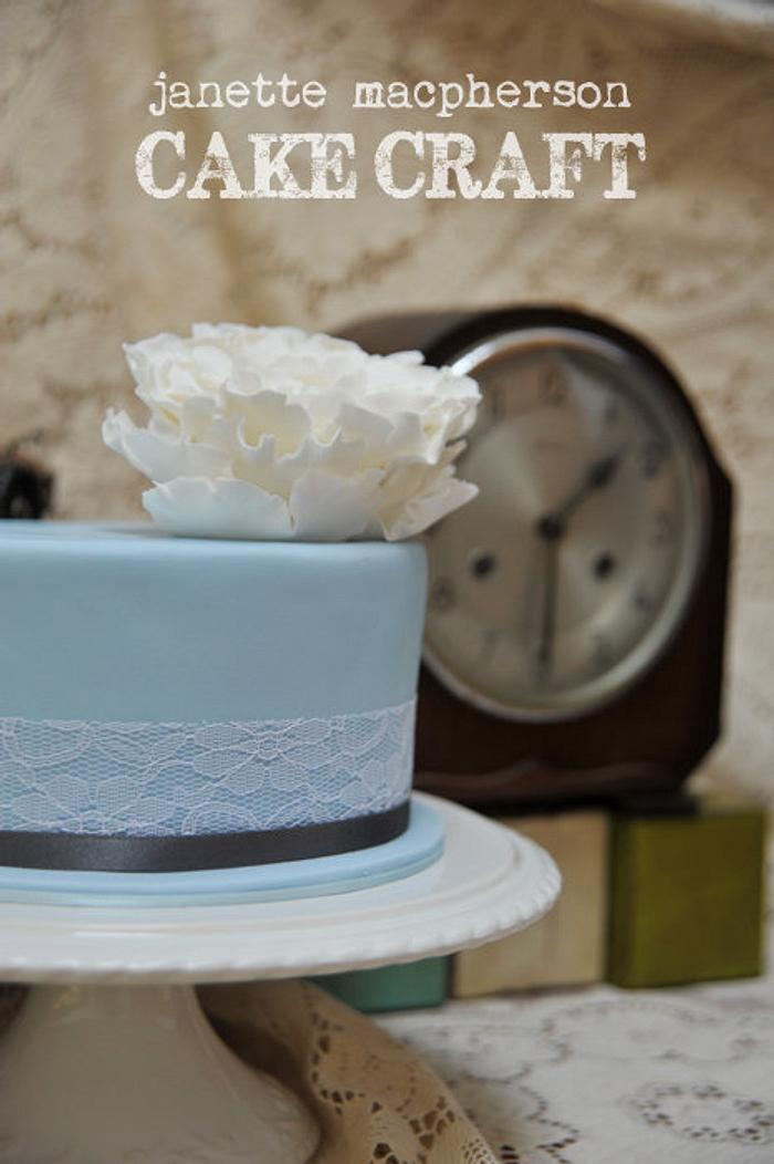 Blue Vintage Peony Wedding Cake