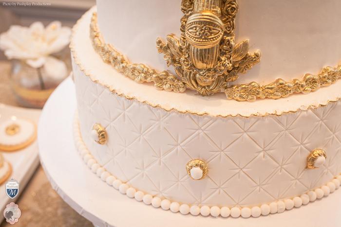 Miss Diva and the mirror  white & gold wedding cake 