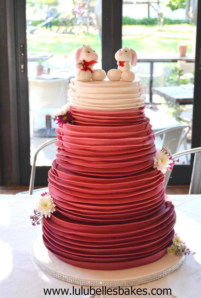 Ombre Red Ruffle Wedding cake