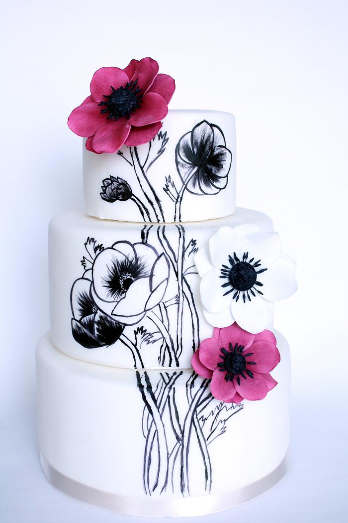 anemone painted cake