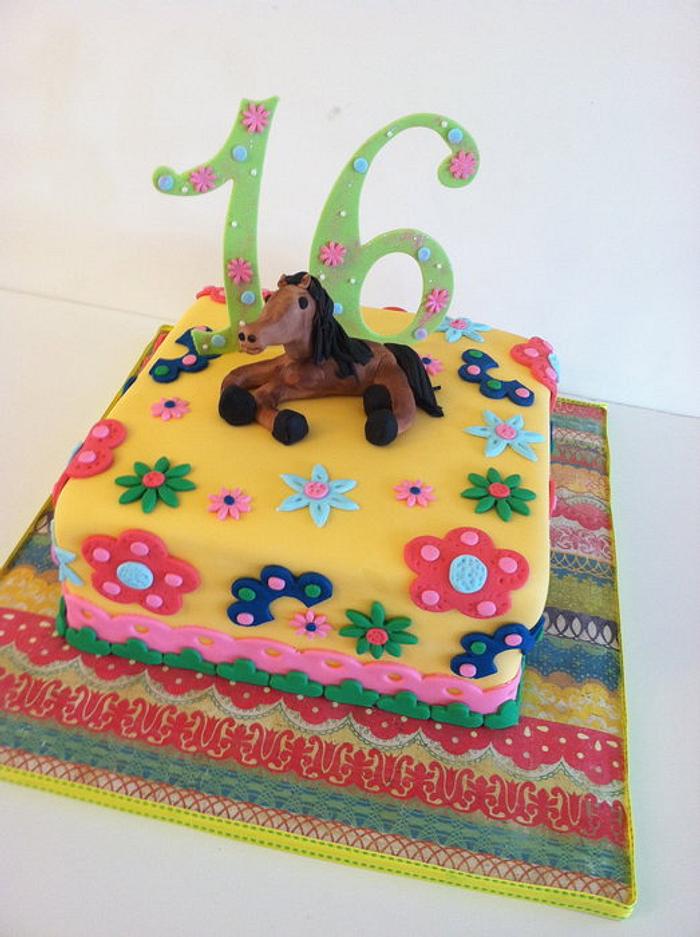 Horse and Flower Cake
