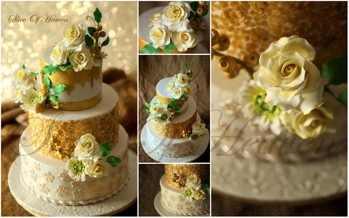 Golden Sequins Wedding Cake 