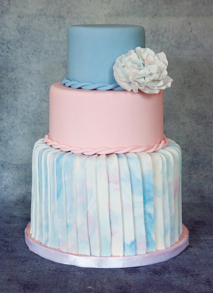 Pink and blue wedding cake