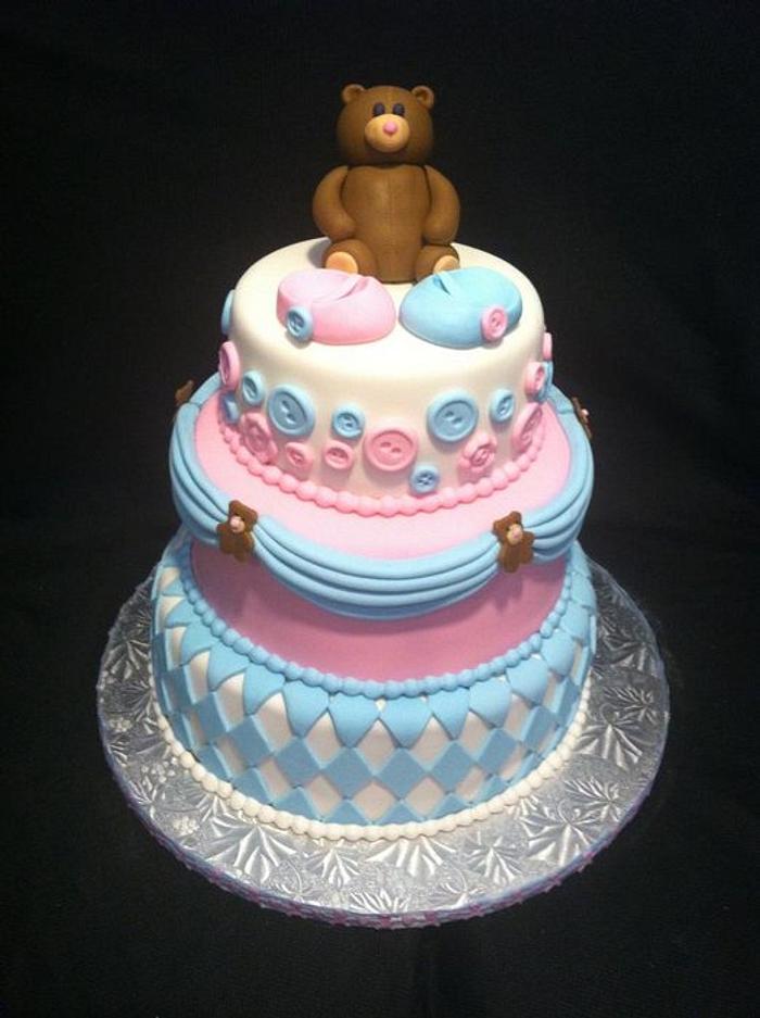 Teddy Bear Baby Shower Reveal Cake