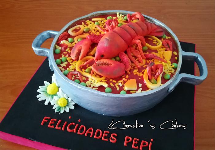 RICE WITH LOBSTER SHAPED CAKE