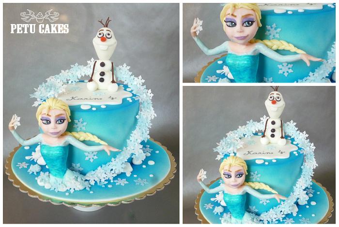 Frozen Cake with Olaf and Elsa figures