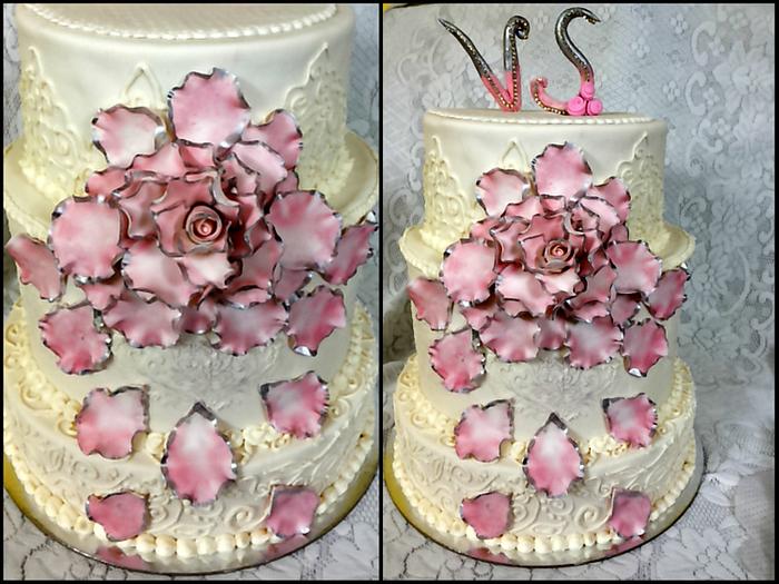 Pink and ivory wedding cake!
