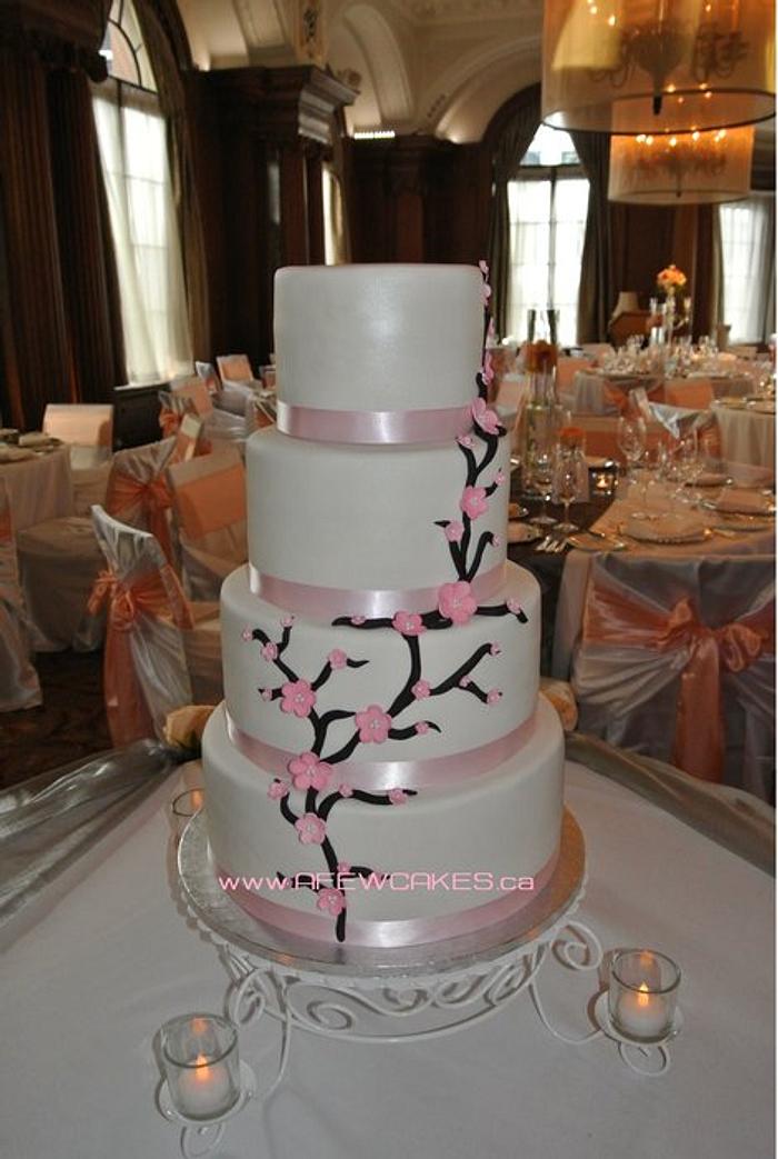 4 Tiered Cherry Blossom Wedding Cake
