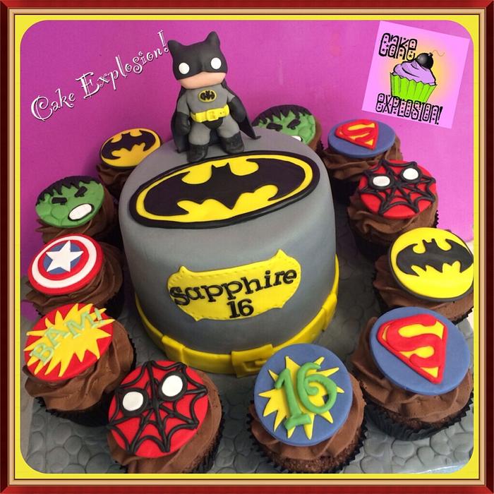 Batman cake & Superheroes cupcakes 