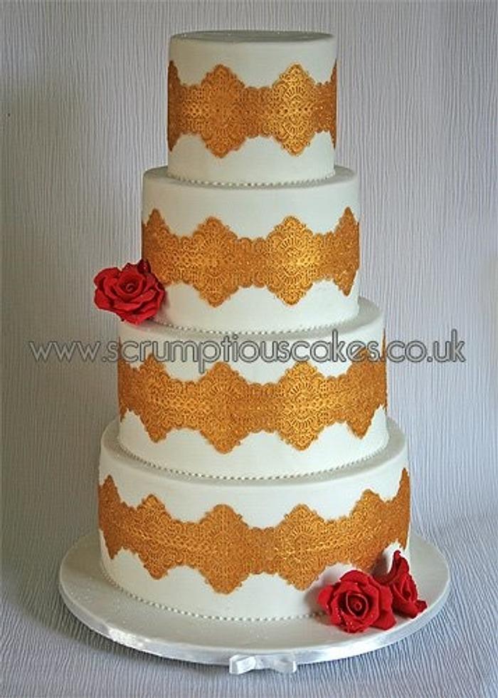 Red and Gold Wedding Cake