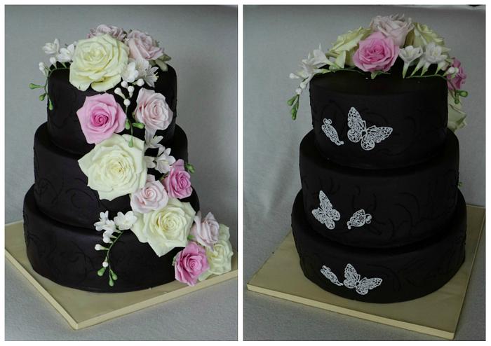 Black  cake with roses