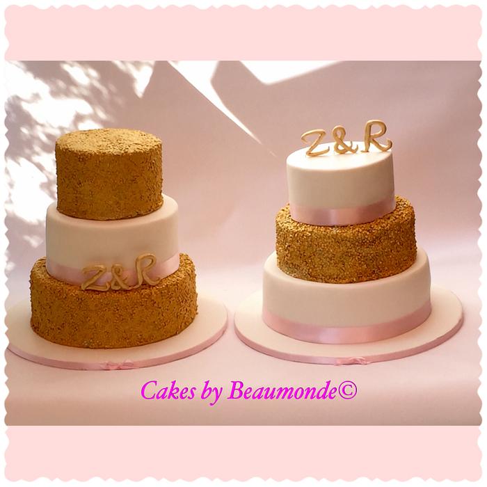 Wedding cakes 'white and gold with a touch of pink'
