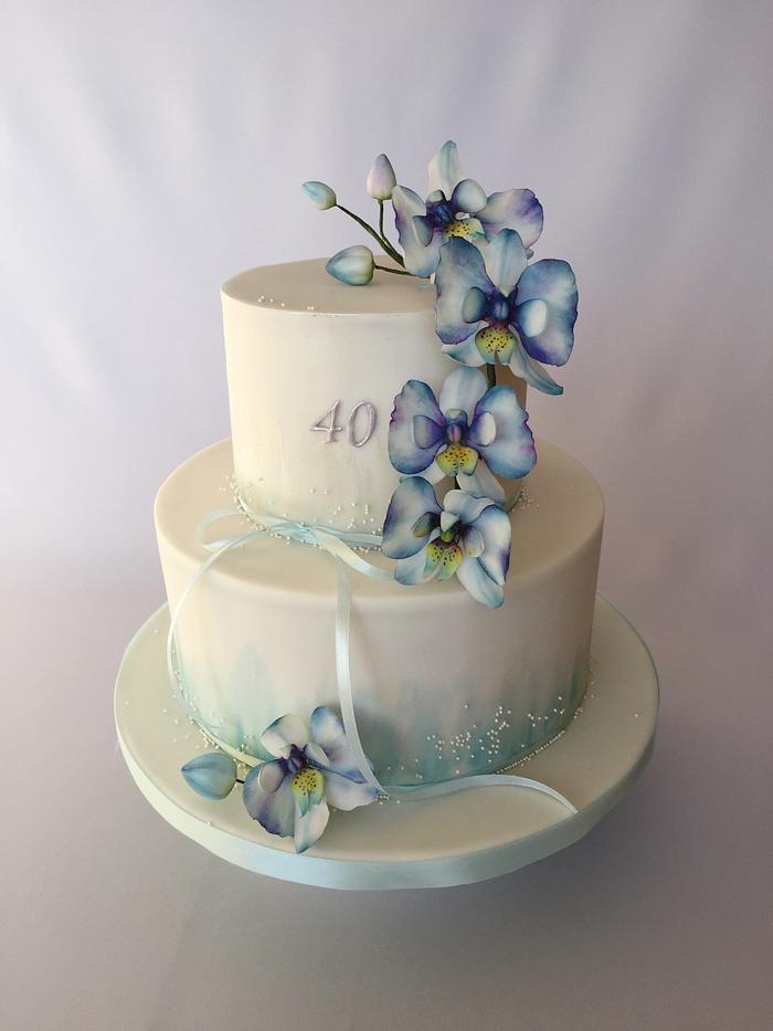 Blue orchid cake